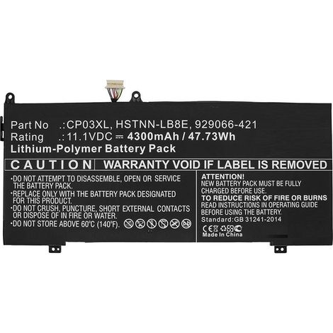 Batteria CoreParts per laptop HP Spectre X360 13, Spectre 13, Li-Pol, 55,86 Wh 11,4 V 4900 mAh, nera e 48 Wh 11,1 V 4300 mAh, nera, mbxhp-BA0176