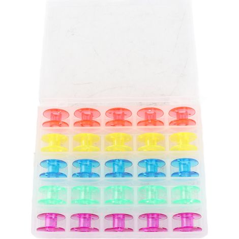 Canettes à coudre en plastique 25 pièces avec boîte de rangement colorées compatibles machines à coudre et broderie usage domestique (1/4)