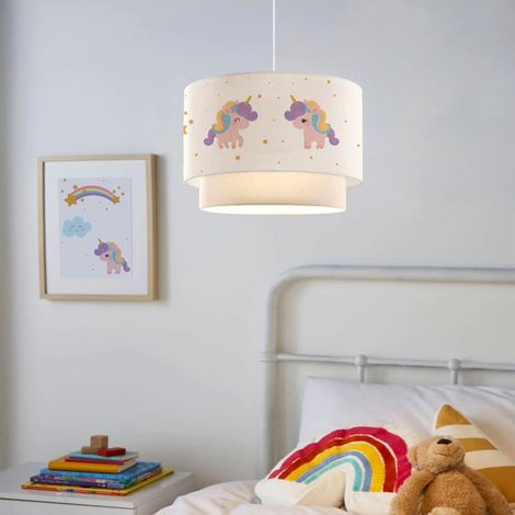 Kinder-Hängeleuchte Lurgan mit Einhorn-Motiv Weiß [lux.pro]