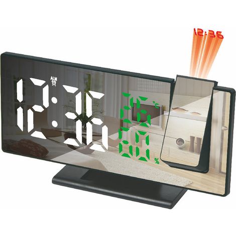 Reloj despertador digital multifuncional con proyección LED: 4 niveles de brillo + ángulo ajustable – reloj despertador con pantalla blanca de 12 cm (1/5)