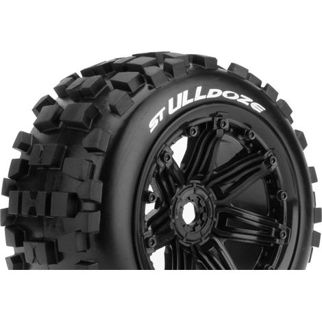 Louise RC - ST-ULLDOZE - 1-8 Stadium Truck Tire Set - Mounted - Sport - Black 3.8 Bead Style Wheels - Hex 17mm - L-T3288