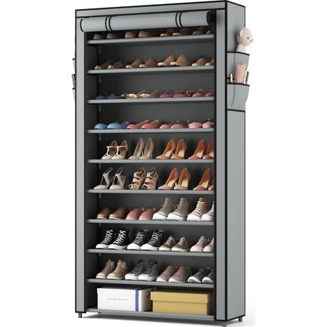 Étagère à Chaussures en Tissu à 11 Niveaux, Magasin à Chaussures avec Couverture en Tissu Anti-poussière, Grande capacité pour 40-44 Paires, Convient pour Bottes, Talons, Baskets, Gris (1/5)