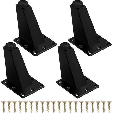 4Pcs Pieds de Meuble à Toute Épreuve Pieds de Table en Métal Pieds de Meubles Réglable Jambes de Canapé Pieds de Table Obliques avec Plaque de Montage et Vis pour Commode de Placard, 75mm Noir Mat