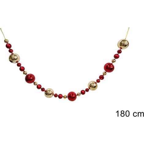 GHIRLANDA NATALIZIA CON PALLINE 180CM ROSSO ORO DI DUEESSE