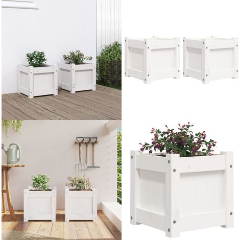 Jardinières 2 pcs blanc bois de pin massif - Jardiniere En Bois - Jardinerie - Pots De Fleurs Exterieur - Decoration Jardin - Balcon - Home & Living (1/5)