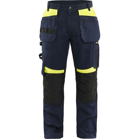 Pantalon de travail artisan avec poches flottantes - Bleu marine/Jaune fluo 4XL - FR(58) - SE(C64) - Courtes