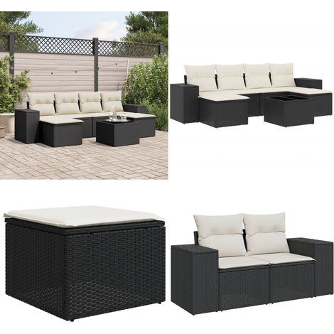 7-tlg. Garten-Sofagarnitur mit Kissen Schwarz Poly Rattan - Gartensorte - Gartenmöbelset - Esstischgarnitur - Outdoor Möbel - Lounge Set - Home & Living (1/5)