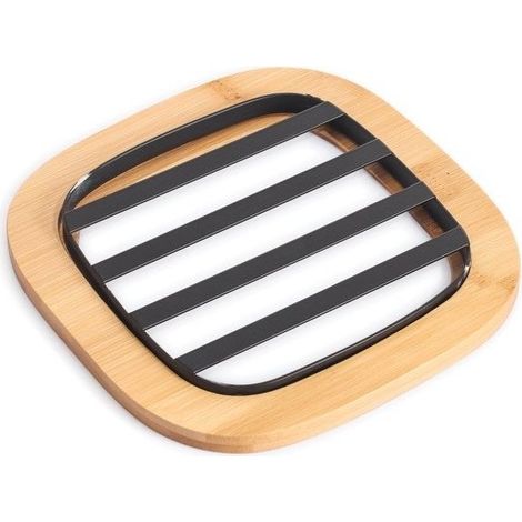 MSV – Dessous de plat en bambou et acier noir mat – Design industriel élégant – Pour grandes assiettes et casseroles – Accessoire de cuisine durable (1/4)