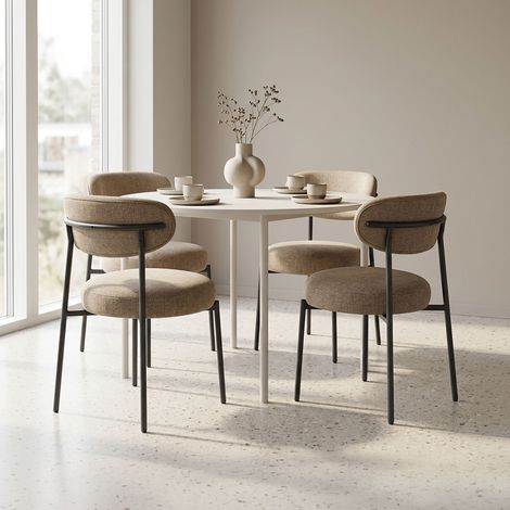 Lot de 4 chaises de salle à manger en tissu chenille beige - ANNIE (1/5)