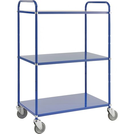 Kongamek Etagenwagen mit 3 Böden 900x440mm pulverbeschichtet in blau 24mm Rand ohne Bremse