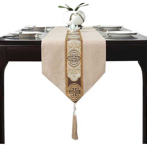 Chemin de table style chinois, drapeau de table style chinois, drapeau de table basse style chinois, nappe à rayures longues, nappe à thé, serviette, drapeau de lit d'hôtel, serviette de lit (1/5)