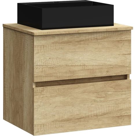 Meuble de Salle de Bain Onyx Black, 2 tiroirs, Suspendu au Mur, avec lavabo en céramique Noir Mat, mélamine 16 mm. Meuble monté. Lavabo rectangulaire/sans Miroir 70 cm Nature (1/5)