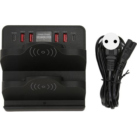 Station de charge sans fil 110W USB rapide 100-240V pour téléphone, tablette, casque – Chargeur multiprise avec prise EU (1/5)