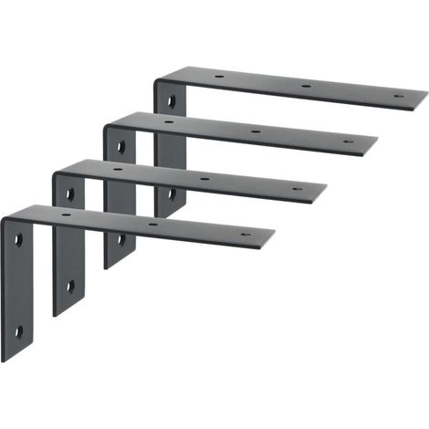 4 Pièces Supports d' Étagère Murale Robustes de 17.5 CM, Supports d' Étagère Murale à Angle Droit de 90°, Equerre Fixation Solide et Durable pour Chambre/Salle de Bain, Noir (1/5)