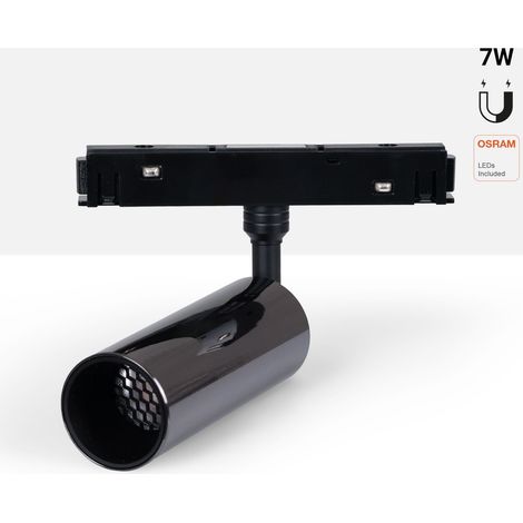 Spot LED pour rail magnétique 48V - 7W - Puce OSRAM - 2700K - - Noir Chromé