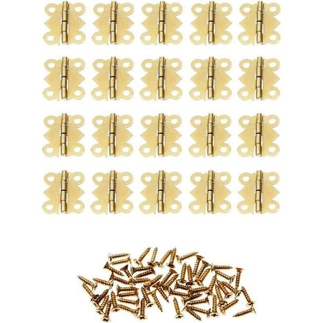 20 pièces 20x17mm or Mini papillon fer charnières de porte 4 trous armoire tiroir boîte à bijoux charnière pour matériel de meubles avec vis (1/5)