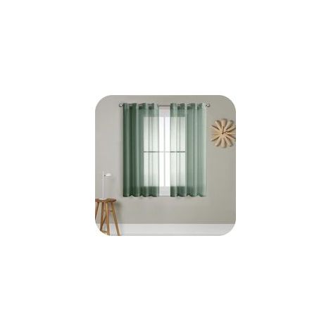 Rideau voilage vert 140x160 cm – Semi-transparent effet lin – Œillets en métal pour installation facile – Décoration moderne salon chambre cuisine (1/4)
