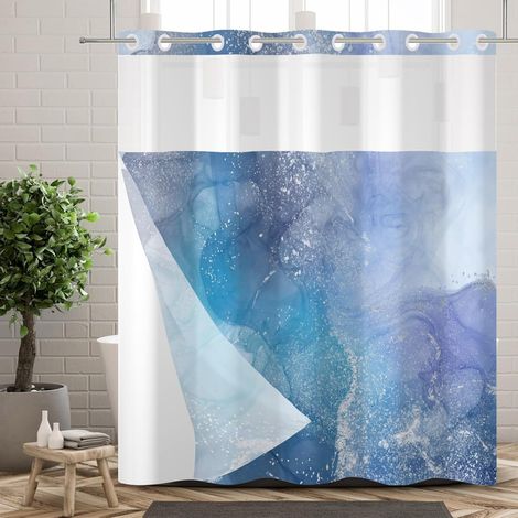 Rideau de Douche sans Crochets avec doublures encliquetables Bleu Violet marbre Rideaux de Douche sans Crochet Double Couche Rideau de Salle de Bain Lavable 152x183cm (1/5)