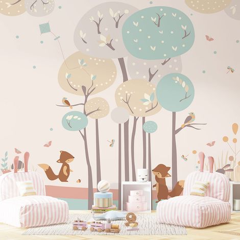 Papier peint panoramique Enfants - Forêt animaux - 319 cm x 255 cm (1/4)