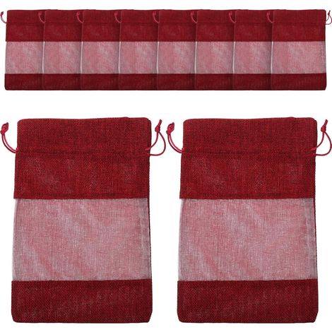 Lot de 10 Petits Paquet en Toile de Jute Cordon de Serrage, en Mousseline, pour Rangement Bijoux et Présents Mariage Noël (1/5)