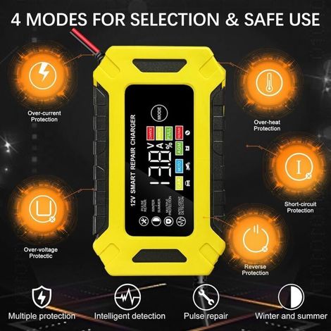 Chargeur de batterie intelligent 12 V/6 A pour voiture et moto avec écran LCD (1/3)
