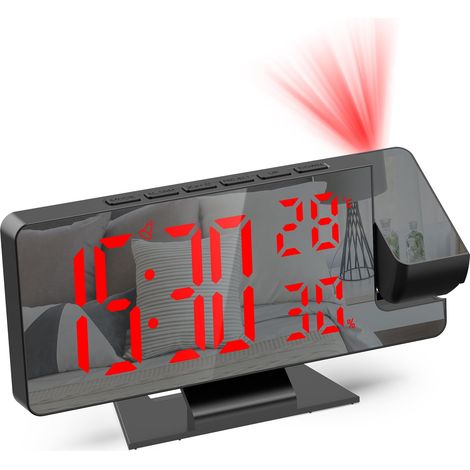 Réveil à projection, réveil numérique avec température et humidité, horloge LED, horloge de table électronique, réveil de voyage, luminosité réglable, affichage 12/24H, horloge numérique pour (1/5)