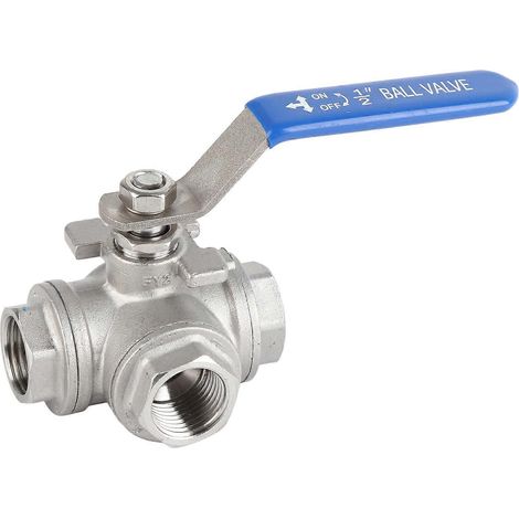Vanne à bille trois voies en acier inoxydable SUS304, filetage femelle DN15 (1/4)