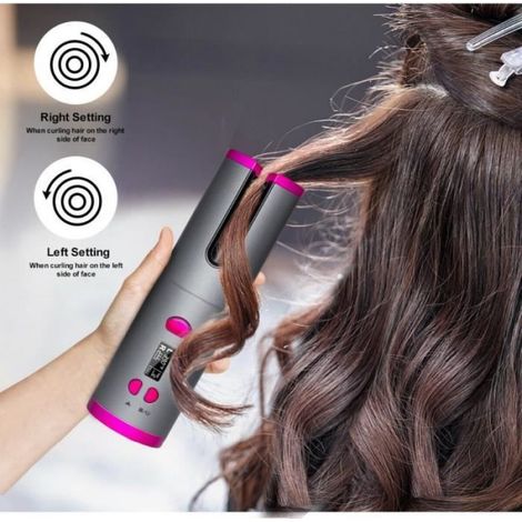 Bigoudi Automatique - Sans Fil - Rechargeable USB - Plaque Chauffante Céramique 90x42 mm - Température Réglable 160-200 °C - Pour Cheveux Secs ou Humides - 1 Pièce (1/4)