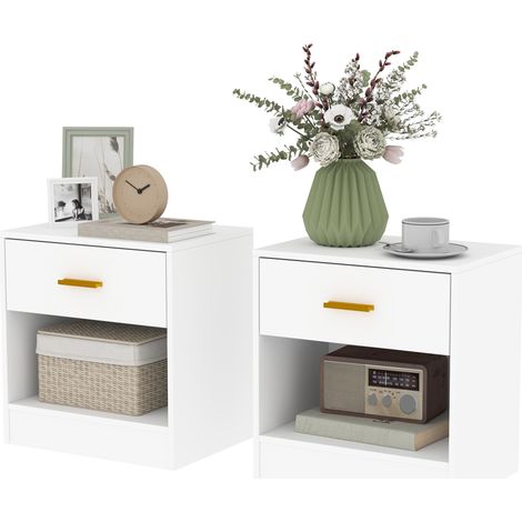 Lot de 2 tables de chevet 39 x 28 x 41 cm rangement tiroir et étagère moderne élégant en panneau de particules blanc 210001658 (1/5)