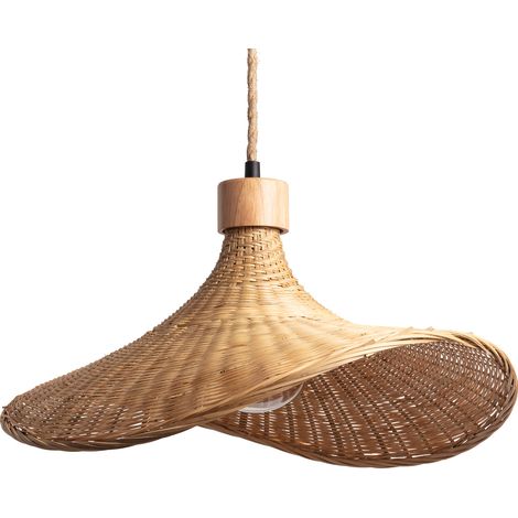 Ledkia – Suspension en bambou Kathu Sienet naturel – Câble de suspension réglable – Compatible ampoule E27 – Pour espaces variés (1/5)
