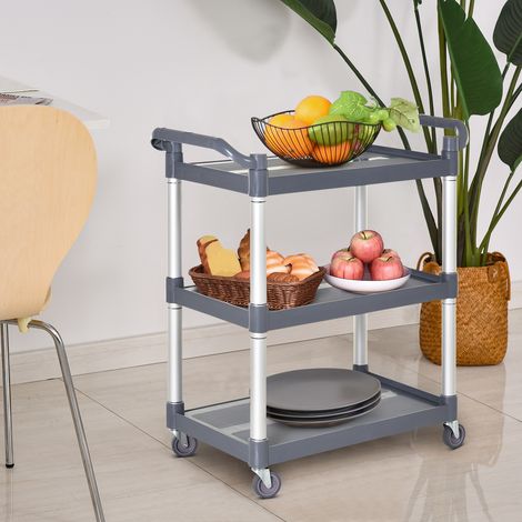 Carrello multiuso a 3 ripiani HOMCOM, telaio in lega di alluminio, carrello da cucina, capacità di carico 35 kg per ripiano, per sala da pranzo, soggiorno, bagno, 88x44x93 cm, grigio