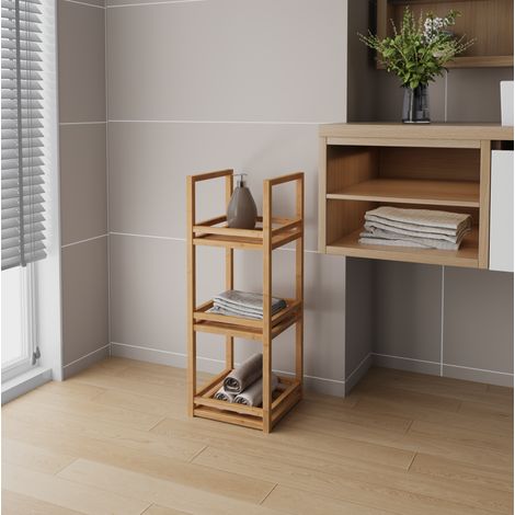 MEUBLIV Étagère de salle de bain 26x26x70 cm naturelle – 3 niveaux, gain de place (1/5)