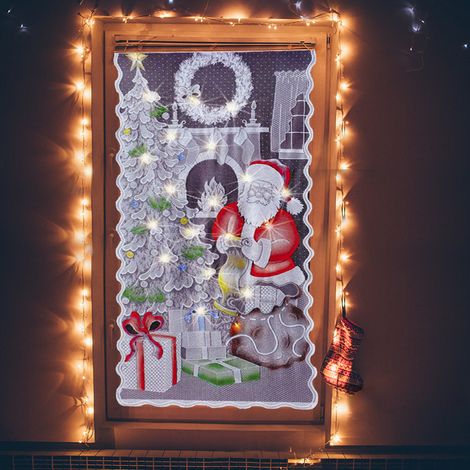 Rideaux de Noël avec LED et Dentelle, Thème Père Noël, Semi-Opaques pour Salon et Chambre, Décoration Festive (1/5)