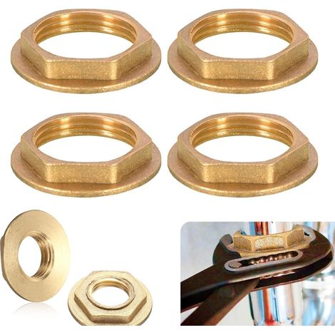Lot de 4 écrous de sécurité hexagonaux à bride en laiton - Filetage intérieur en laiton - Filetage intérieur de 1" - Bride massive - Pour robinet et sanitaire (G1") (1/5)