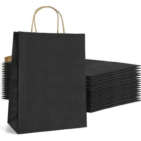 20 sachets cadeaux noirs grands, sacs de fête en papier kraft, pochettes cadeau avec poignées tressées, format 21x11x27 cm (1/3)