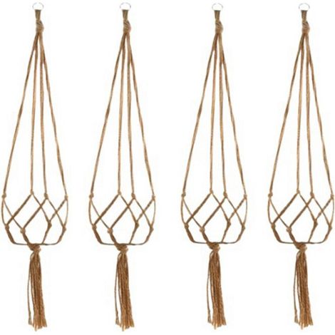 Cesta colgante, maceta manual, bolsa de red tejida, soporte vintage para plantas de interior, cuerda anudada, colgador de plantas de jardín, maceta, 90 cm
