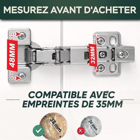 Charnières Cuisine 165° Fermeture Douce - Coupelle 35mm - Charnières Meuble Amorties et Recouvrantes - Grand Angle Ouverture Totale pour Meubles d'Angle et Placards de Coin (1/4)