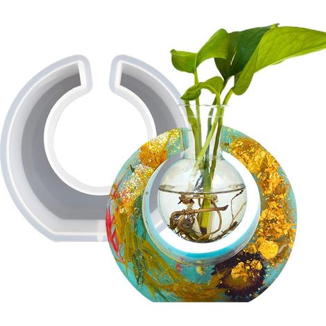 Moule pour vase hydroponique nordique – Cadre rond, silicone/résine/béton – Bouteilles en plastique incluses pour la décoration (1/4)