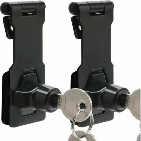 Set di 2 chiavistelli e catenacci da 7,6 cm con chiavistello a chiave, serratura e fermo in metallo per porte/armadi/finestre, colore nero. (1/5)