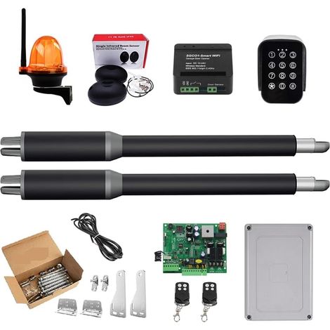 Kit d'ouvre-portes automatiques Ouvre-porte actionneur linéaire engrenage à vis sans fin DC ouvre-porte pivotant automatique Tube électrique, lumière, bouton, opérateur GSM pour accessoires de portail (1/5)