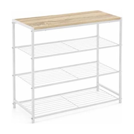 Étagère de rangement - JUANIO - Multifonction 4 niveaux - métal blanc - plateau effet bois - L60 x P30 x H63,5 cm (1/5)