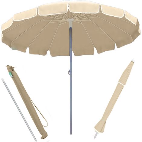 Ombrellone Mare Spiaggia Giardino 220cm Alluminio 16 Stecche con Custodia Beige (1/5)