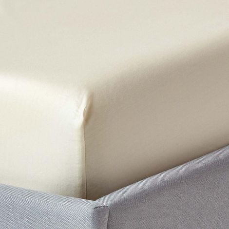 HOMESCAPES Drap-housse Crème 100% coton BIO 400 fils 140 x 200 cm (1/4)