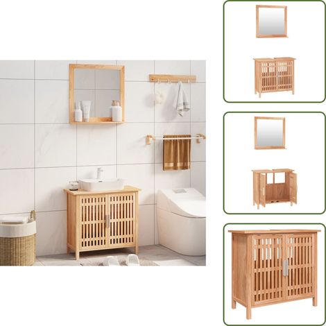 The Living Store Set Mobili da Bagno 2pz in Legno Massello di Noce - Specchio da bagno