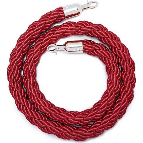 Corde de délimitation rouge – 1,5 m – Tressée – Avec fermoir argenté – Contrôle des foules et files d’attente (1/5)