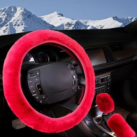 3PCS Housse de Volant Voiture pour Automne Hiver Accessoires de Voiture 37-40CM Convient Auto Camion (Rouge PROTECTION DES COUTEAUX (1/5)