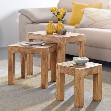 Lot de 3 tables gigognes en acacia massif - MADURAI (1/5)