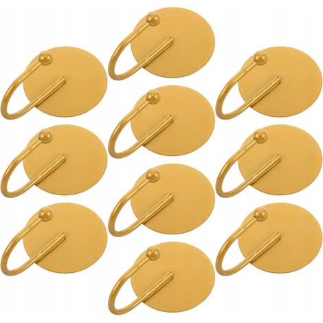 Set di 10 robusti appendiabiti in ferro placcato oro, adatti per l'uso in bagno e in cucina.