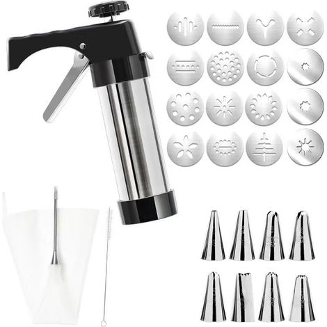 Juego de sellos para galletas 3 en 1 con 16 discos y 8 boquillas para repostería, herramientas de repostería premium para decorar galletas y pasteles, incluye una manga pastelera y un cepillo de limpi (1/5)