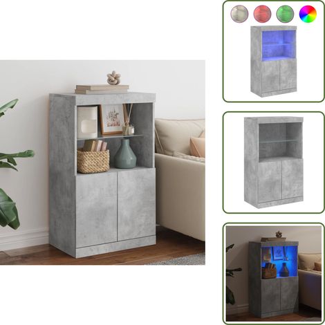 Buffet avec lumières LED gris béton 60,5x37x100 cm - Buffet Design Moderne - Meuble Rangement - Luminaire Led Rgb - Décoration Intérieur - Mobilier Salon (1/5)